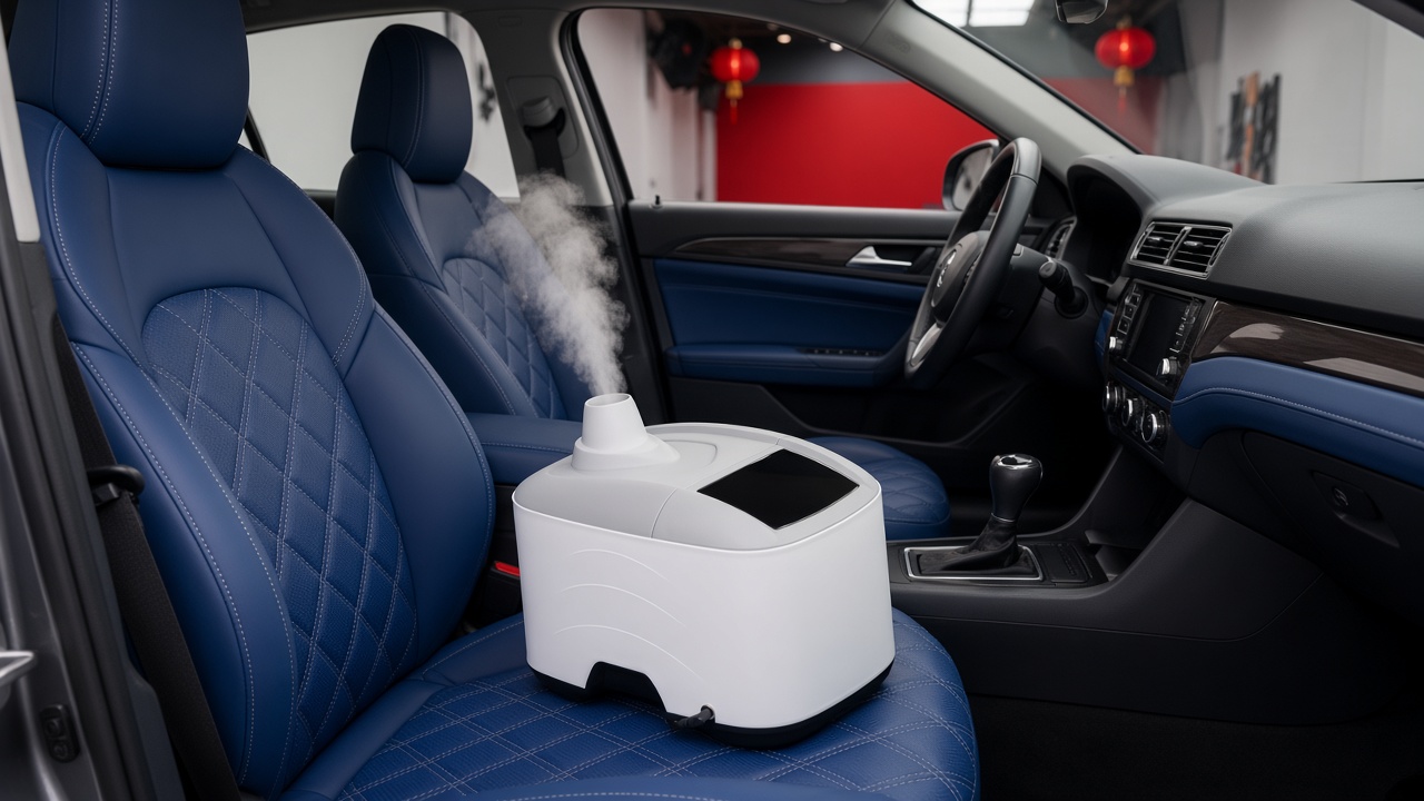 Photocatalytic fogging machine treating the cabin at Nitro