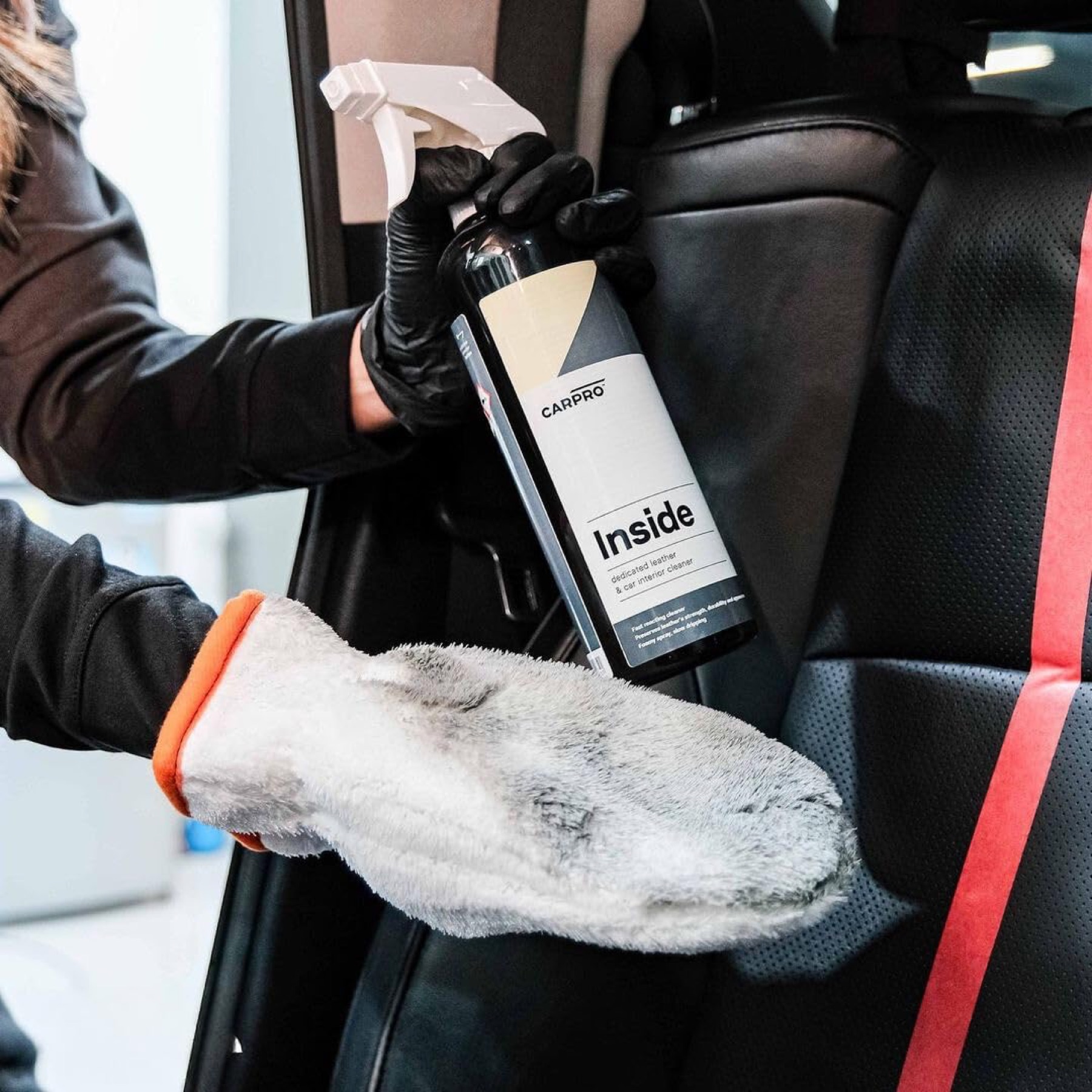 CarPro interior cleaner and a soiled cleaning mitt